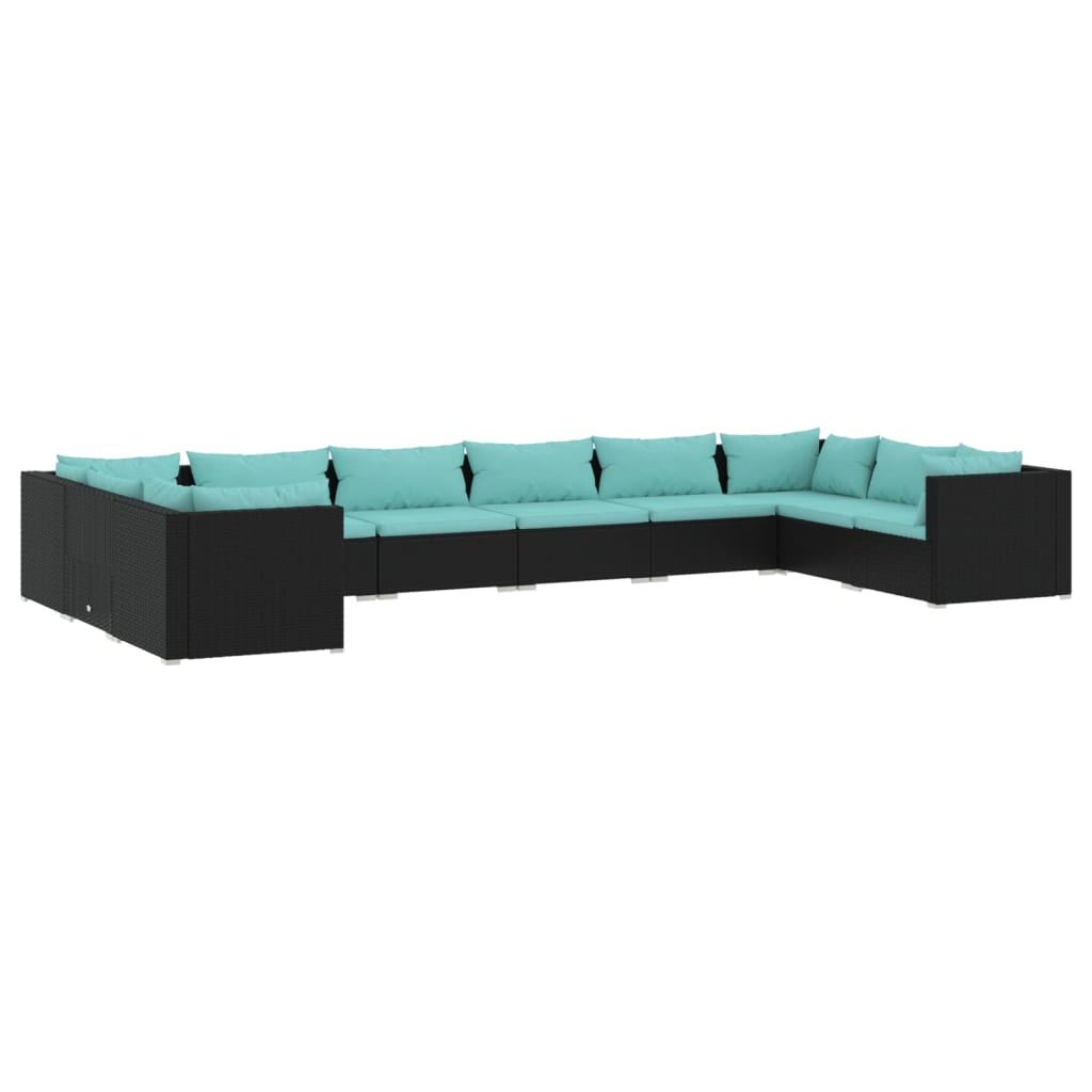 10 Piece Garden Lounge Set with Cushions Poly Rattan Black