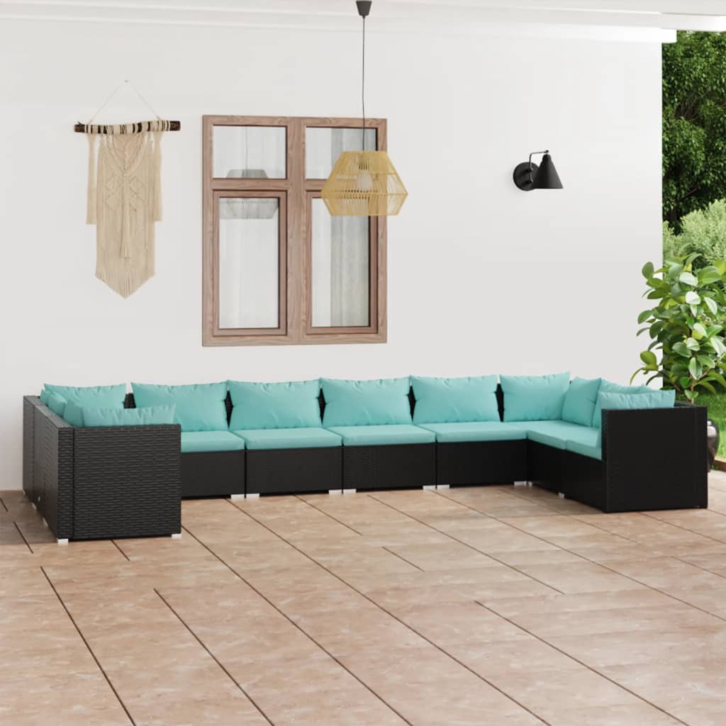 10 Piece Garden Lounge Set with Cushions Poly Rattan Black