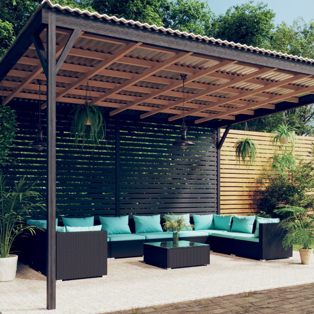 11 Piece Garden Lounge Set with Cushions Poly Rattan Black