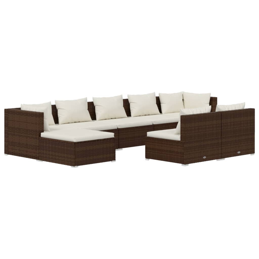 9 Piece Garden Lounge Set with Cushions Brown Poly Rattan
