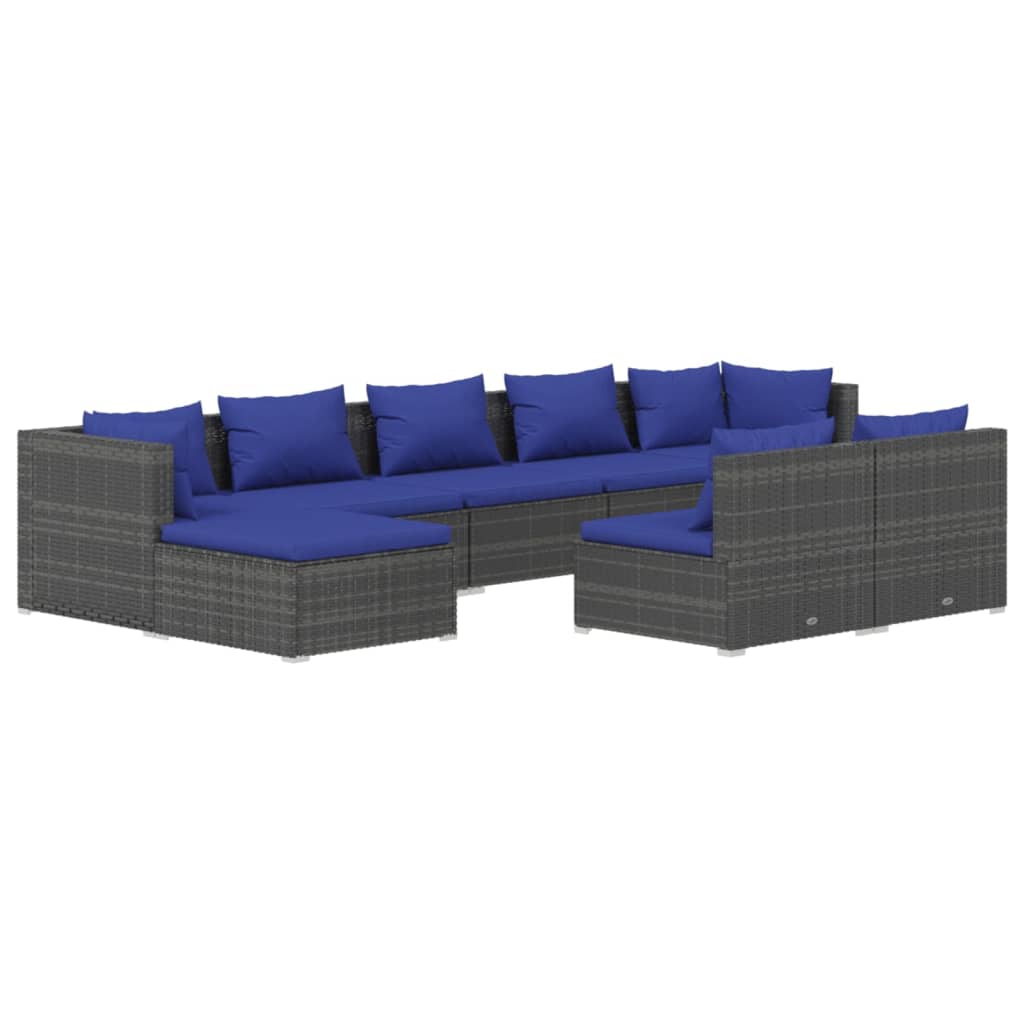 9 Piece Garden Lounge Set with Cushions Grey Poly Rattan