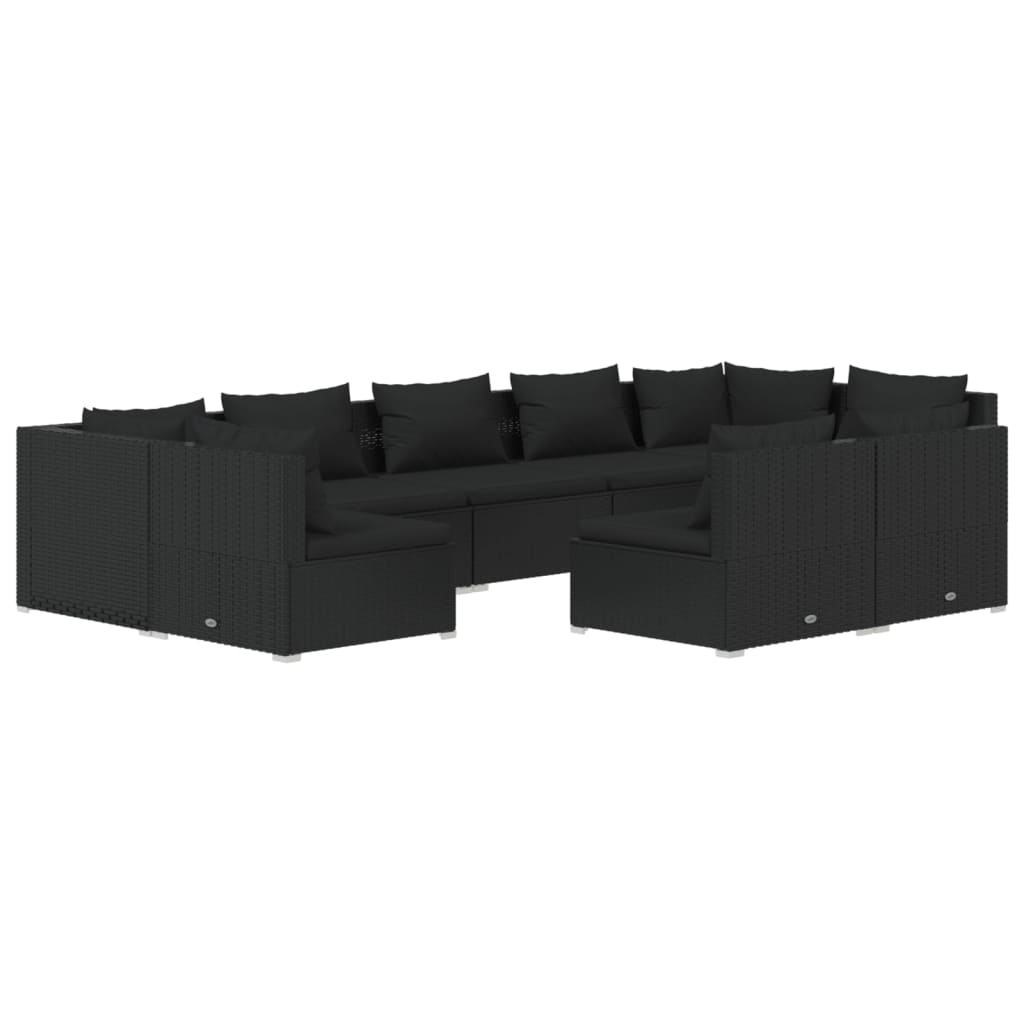 9 Piece Garden Lounge Set with Cushions Black Poly Rattan