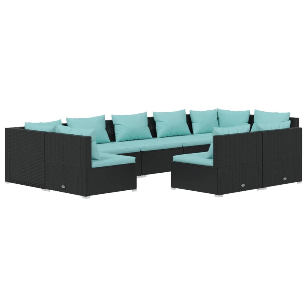 9 Piece Garden Lounge Set with Cushions Black Poly Rattan