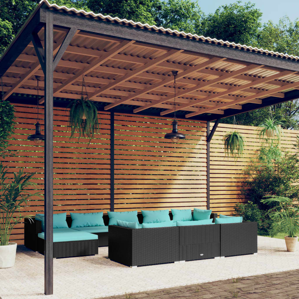 10 Piece Garden Lounge Set with Cushions Black Poly Rattan