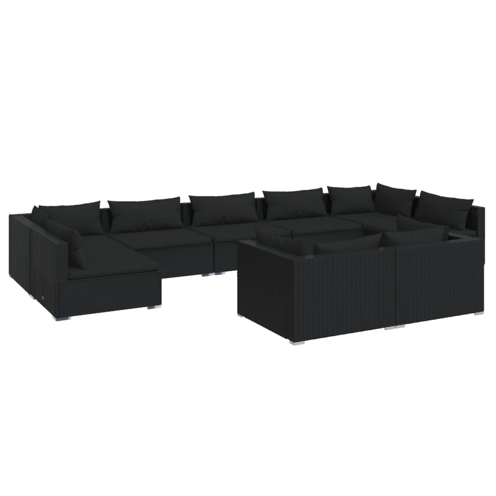 9 Piece Garden Lounge Set with Cushions Black Poly Rattan