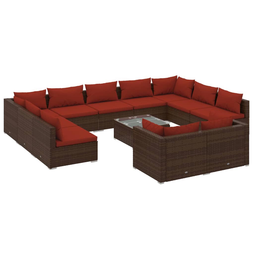 12 Piece Garden Lounge Set with Cushions Brown Poly Rattan