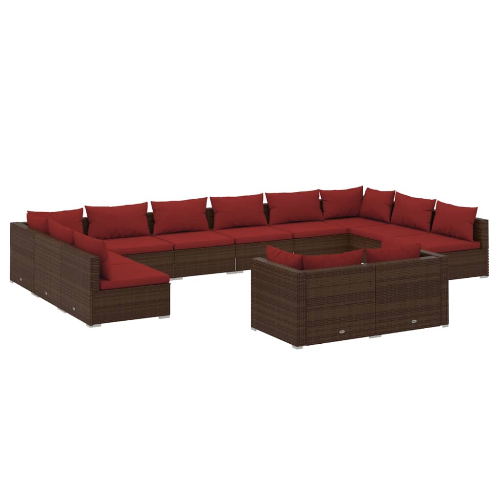 12 Piece Garden Lounge Set with Cushions Brown Poly Rattan