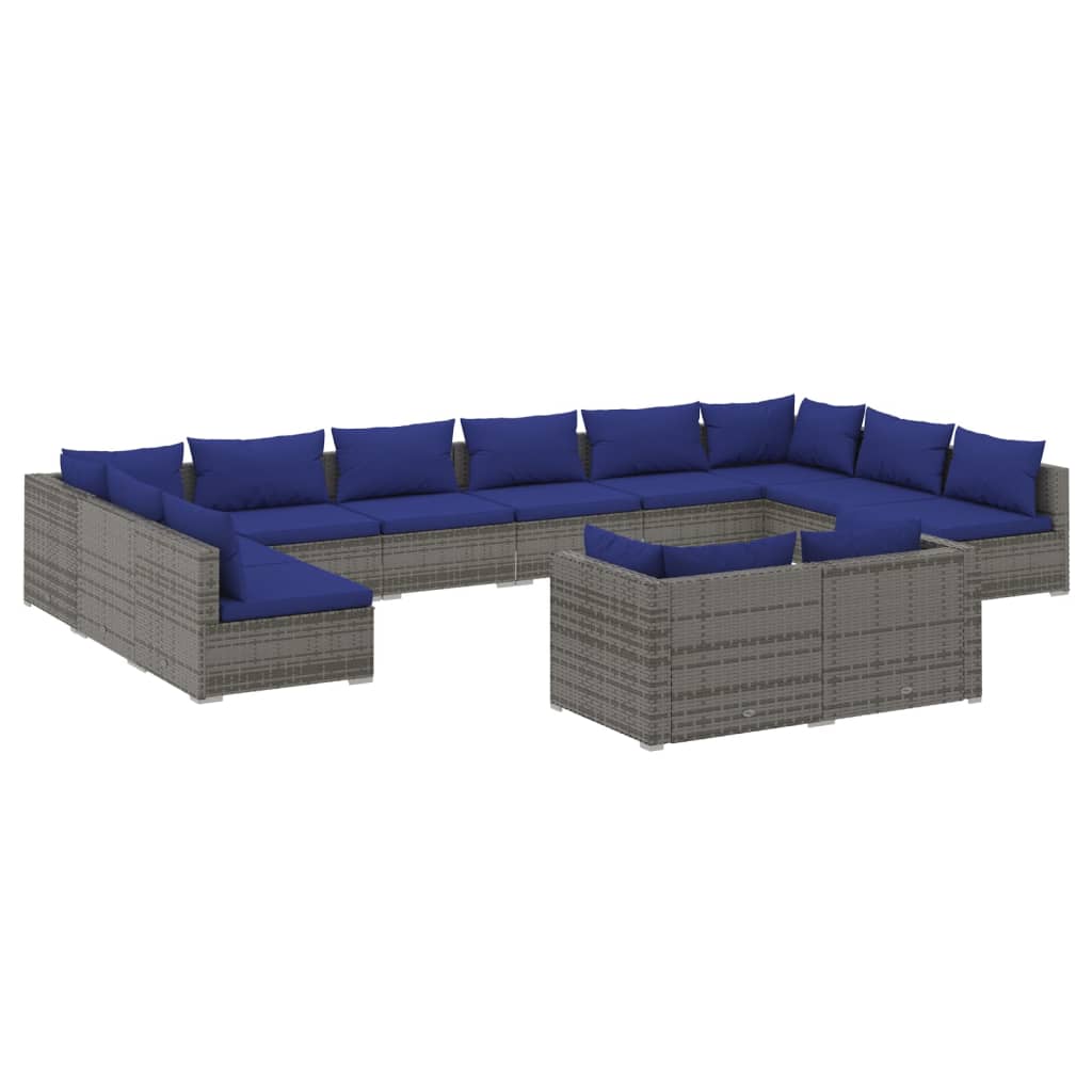 12 Piece Garden Lounge Set with Cushions Grey Poly Rattan
