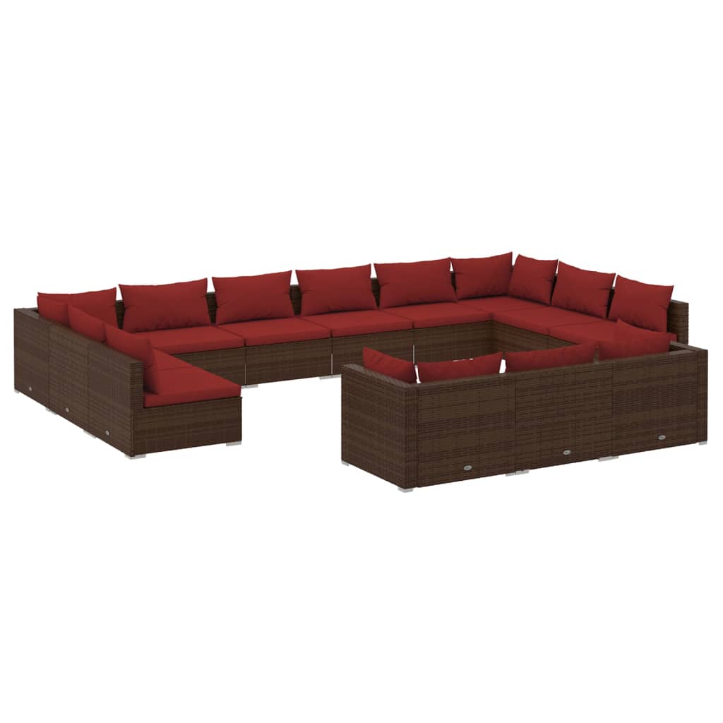13 Piece Garden Lounge Set with Cushions Brown Poly Rattan