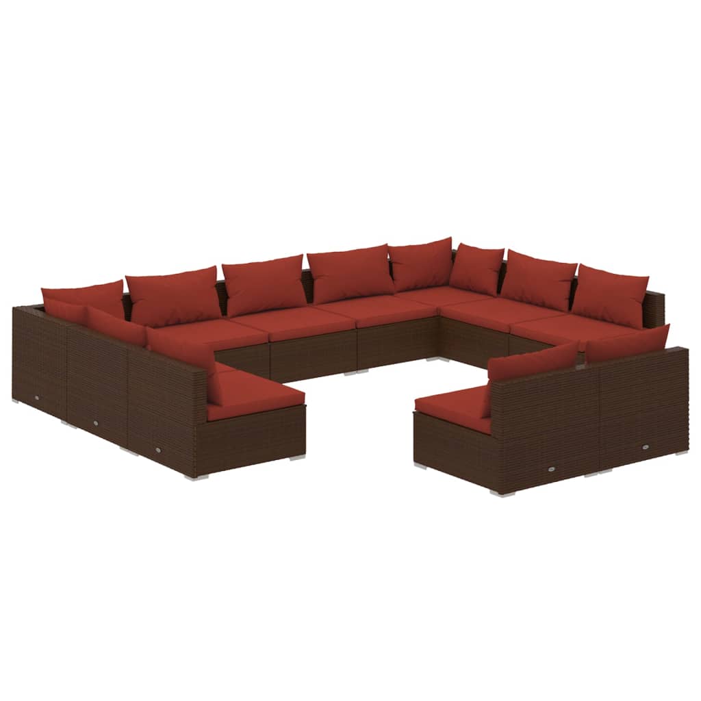 11 Piece Garden Lounge Set with Cushions Brown Poly Rattan