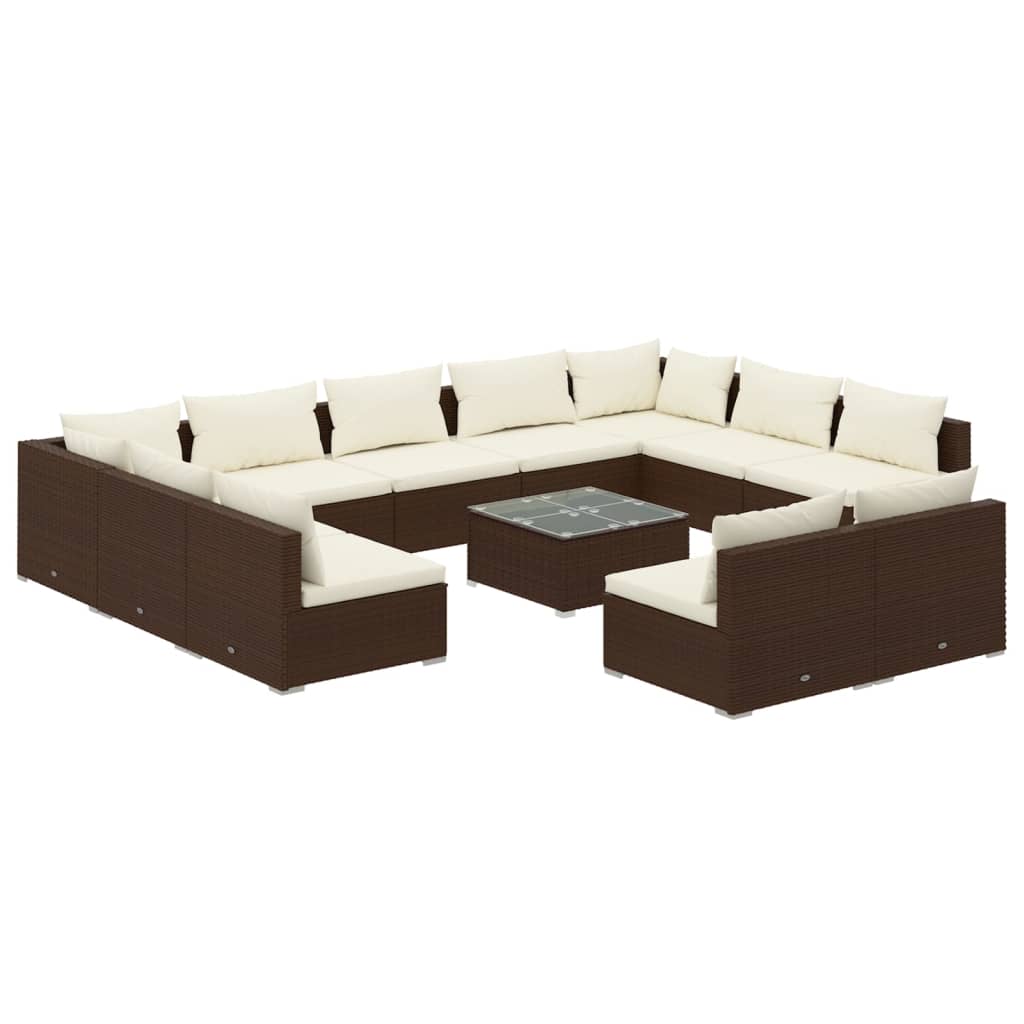 12 Piece Garden Lounge Set with Cushions Brown Poly Rattan