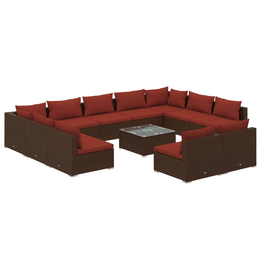 12 Piece Garden Lounge Set with Cushions Brown Poly Rattan