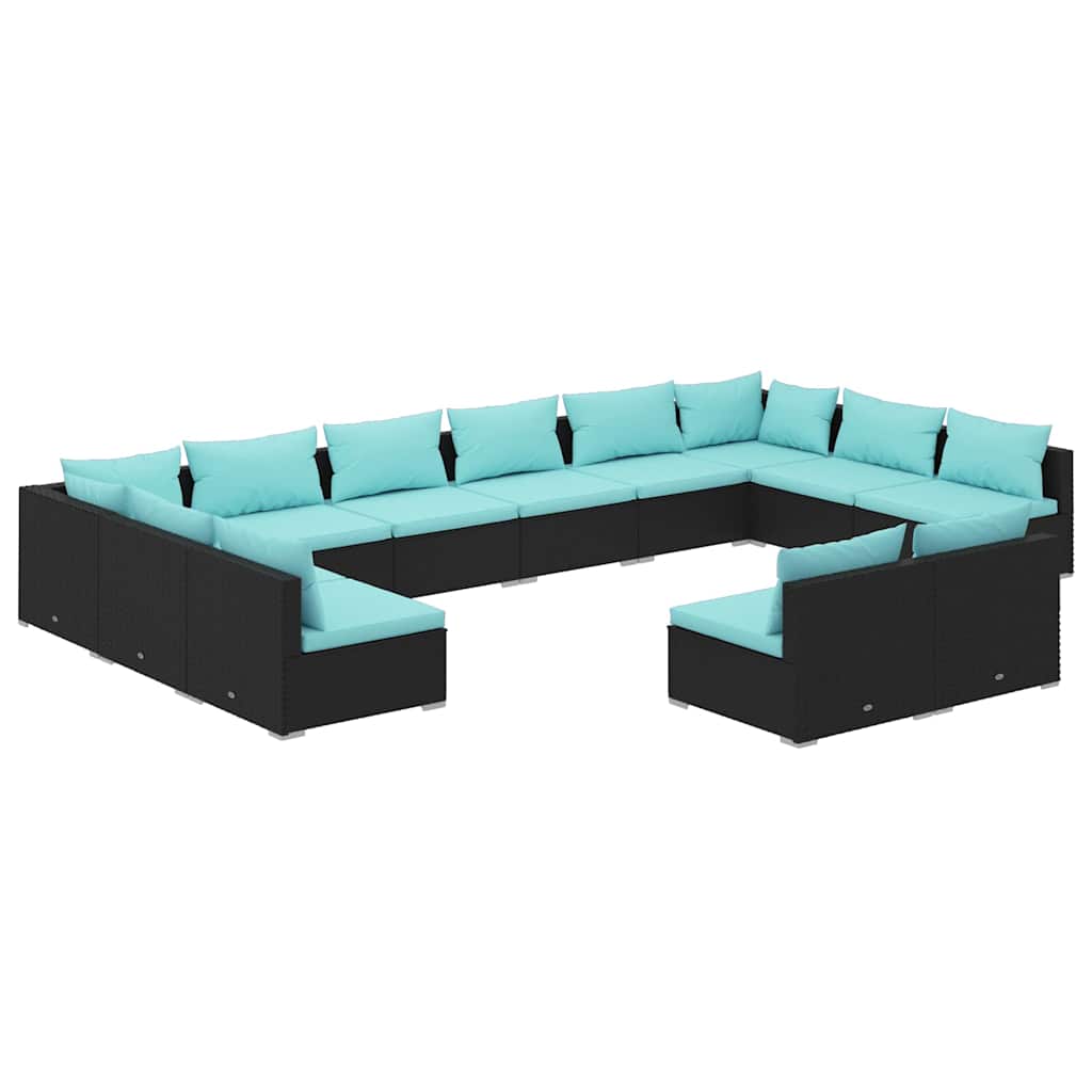 12 Piece Garden Lounge Set with Cushions Black Poly Rattan