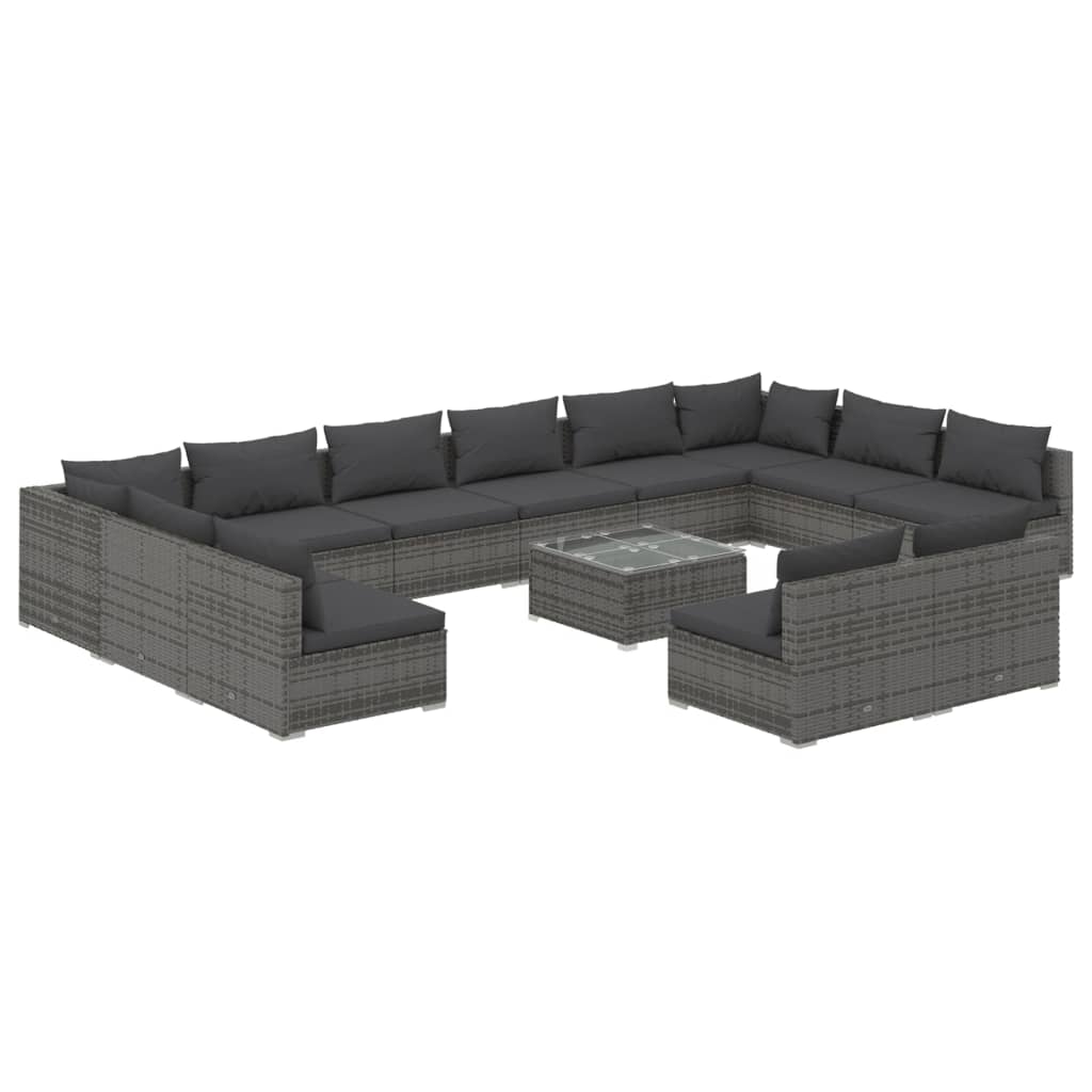 13 Piece Garden Lounge Set with Cushions Grey Poly Rattan
