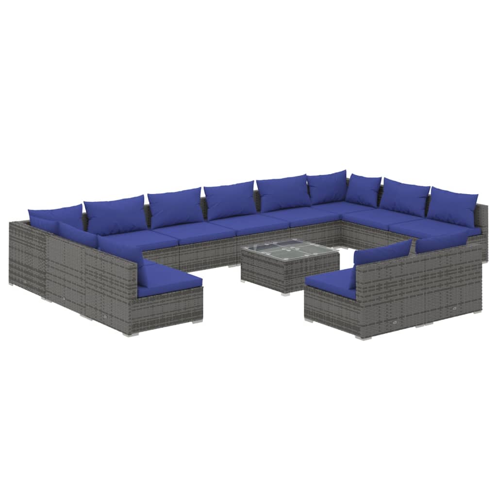 13 Piece Garden Lounge Set with Cushions Grey Poly Rattan