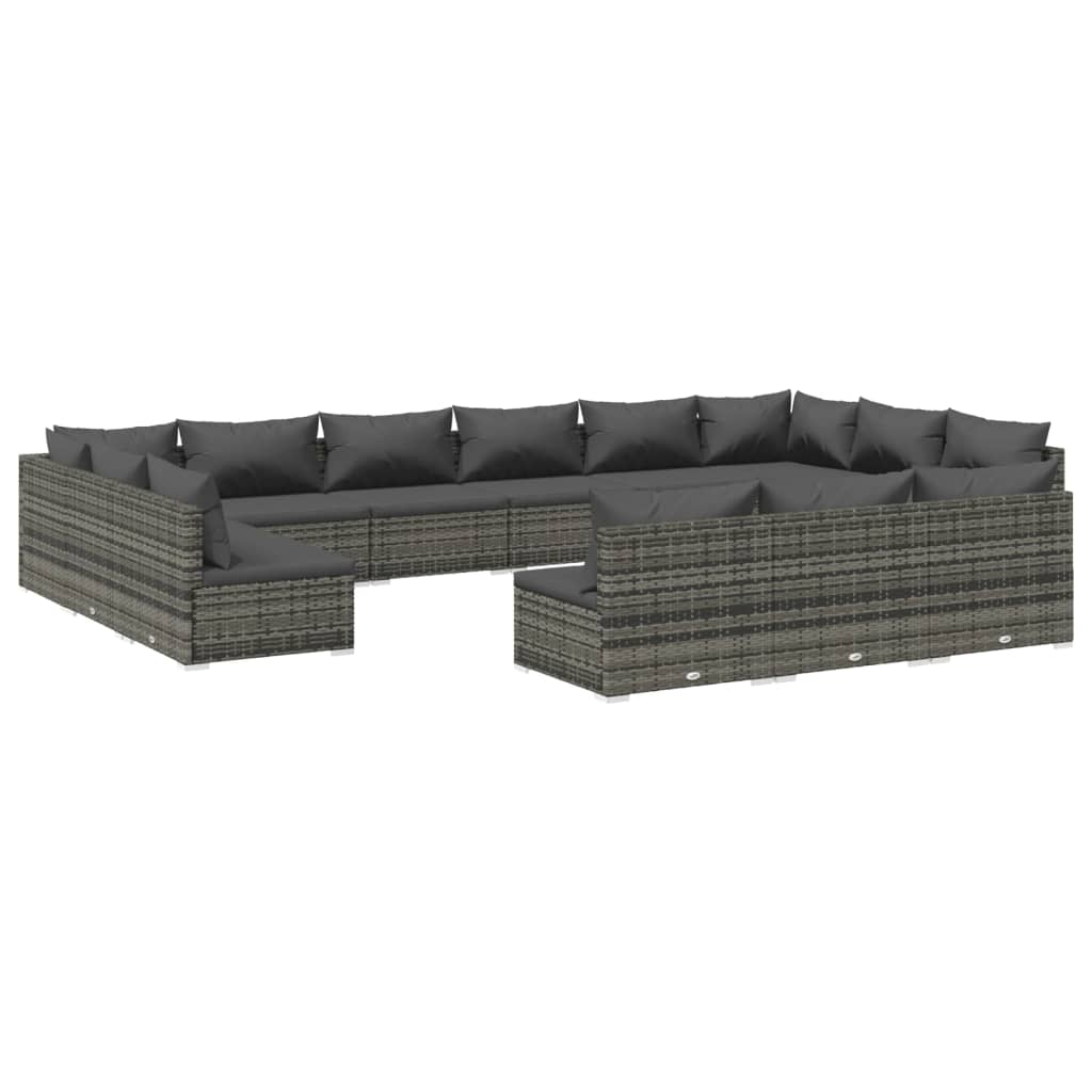 13 Piece Garden Lounge Set with Cushions Grey Poly Rattan