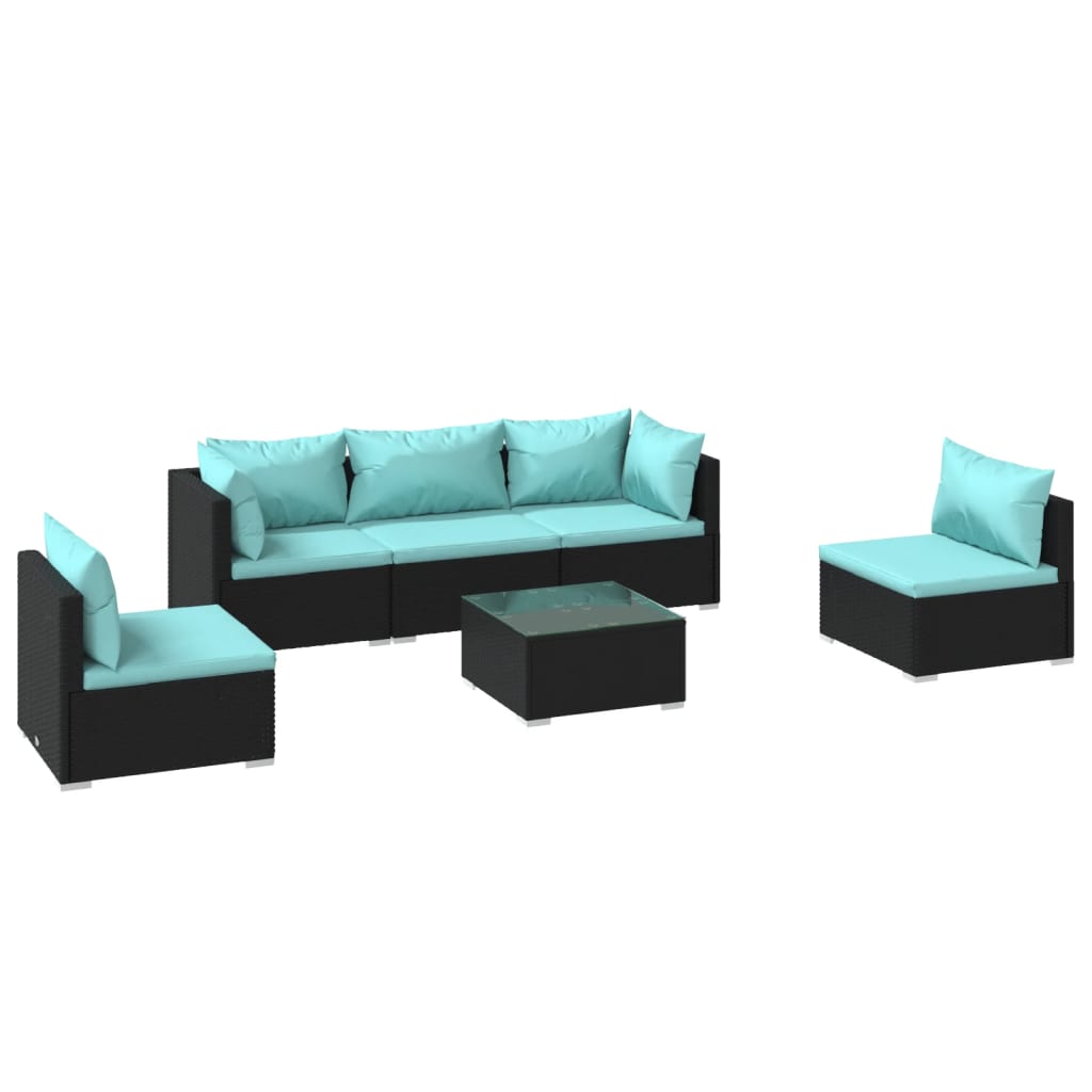 6 Piece Garden Lounge Set with Cushions Poly Rattan Black