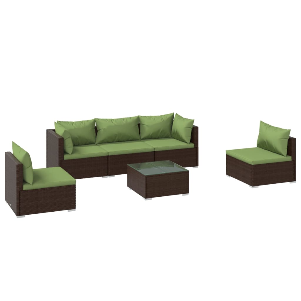 6 Piece Garden Lounge Set with Cushions Poly Rattan Brown