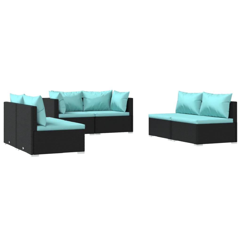 6 Piece Garden Lounge Set with Cushions Poly Rattan Black