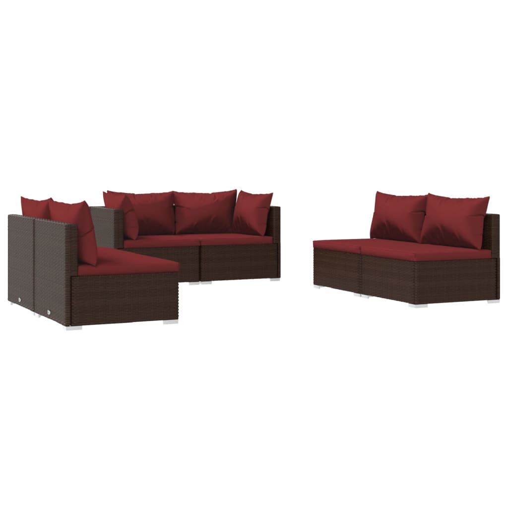 6 Piece Garden Lounge Set with Cushions Poly Rattan Brown