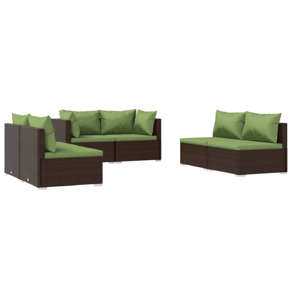 6 Piece Garden Lounge Set with Cushions Poly Rattan Brown