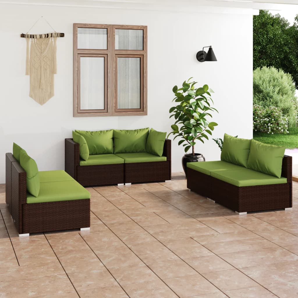 6 Piece Garden Lounge Set with Cushions Poly Rattan Brown