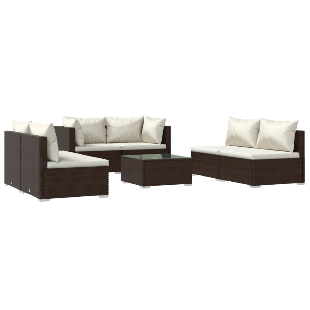 7 Piece Garden Lounge Set with Cushions Poly Rattan Brown