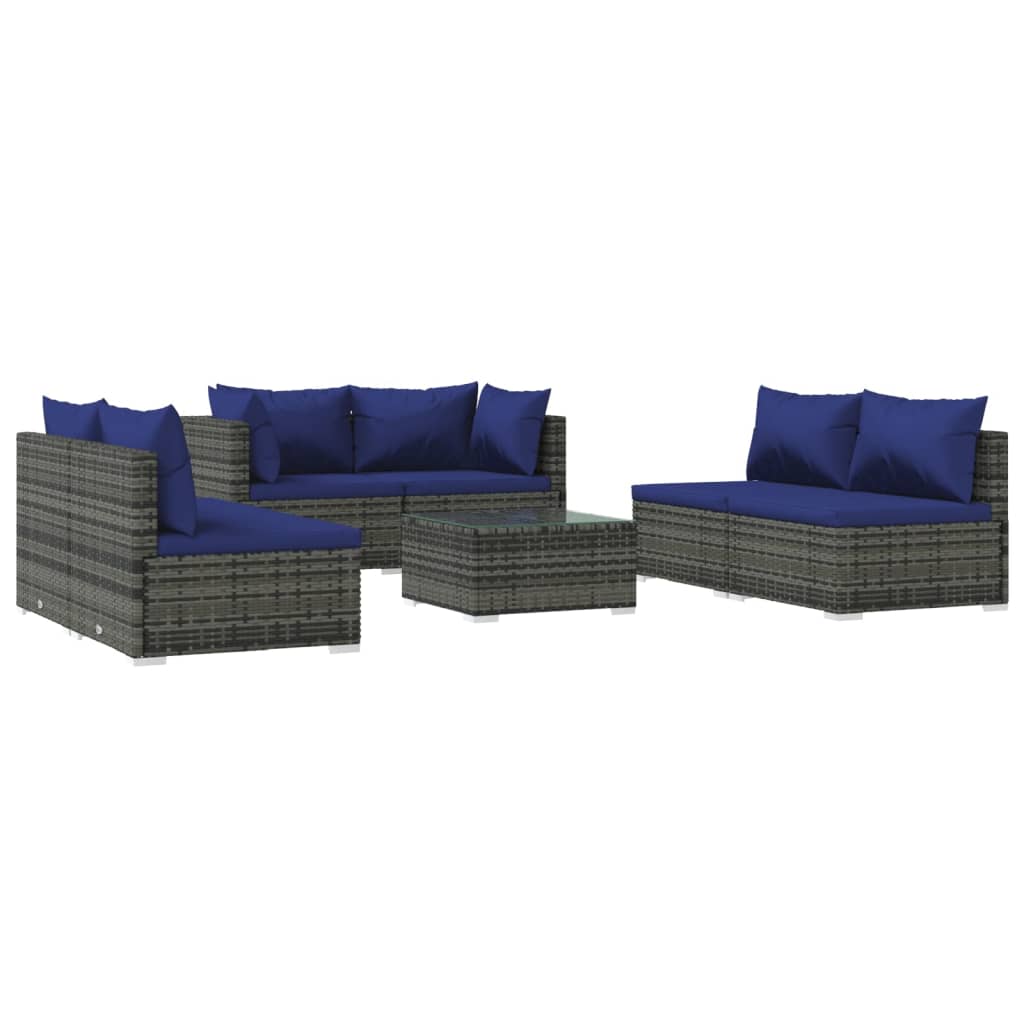 7 Piece Garden Lounge Set with Cushions Poly Rattan Grey