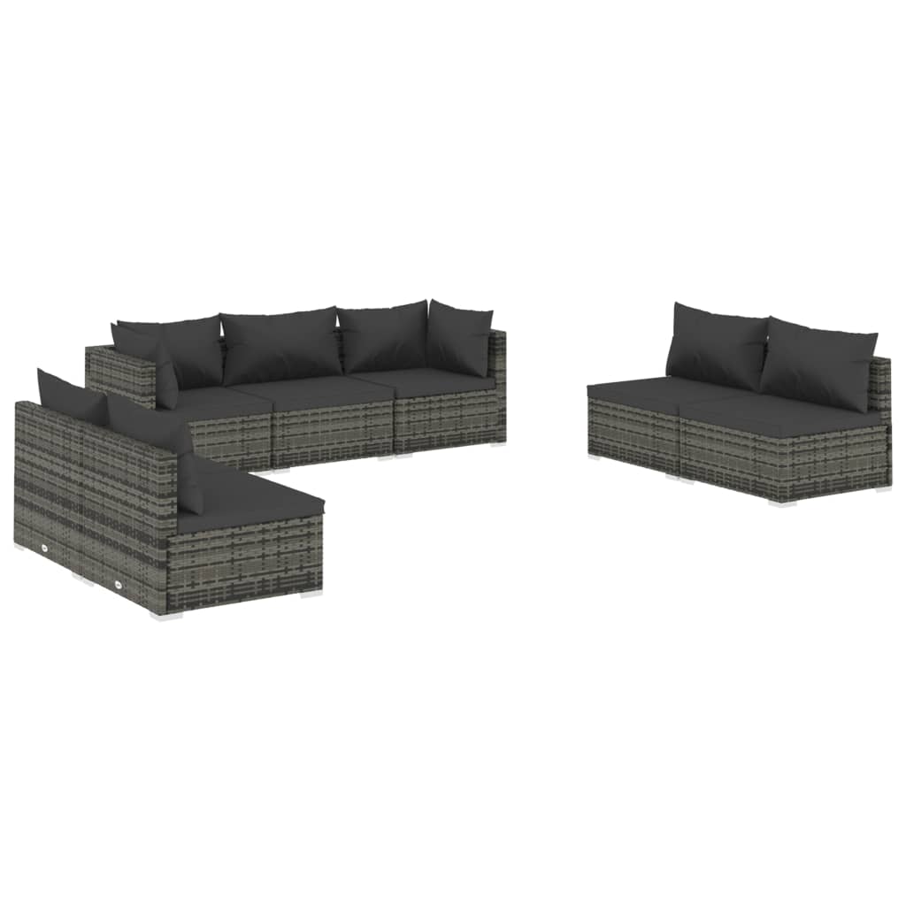 7 Piece Garden Lounge Set with Cushions Poly Rattan Grey