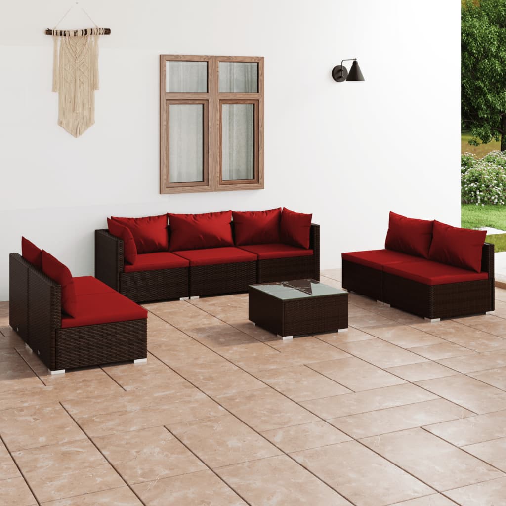 8 Piece Garden Lounge Set with Cushions Poly Rattan Brown