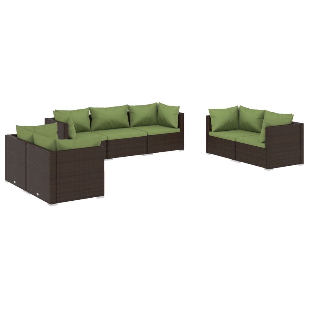 7 Piece Garden Lounge Set with Cushions Poly Rattan Brown