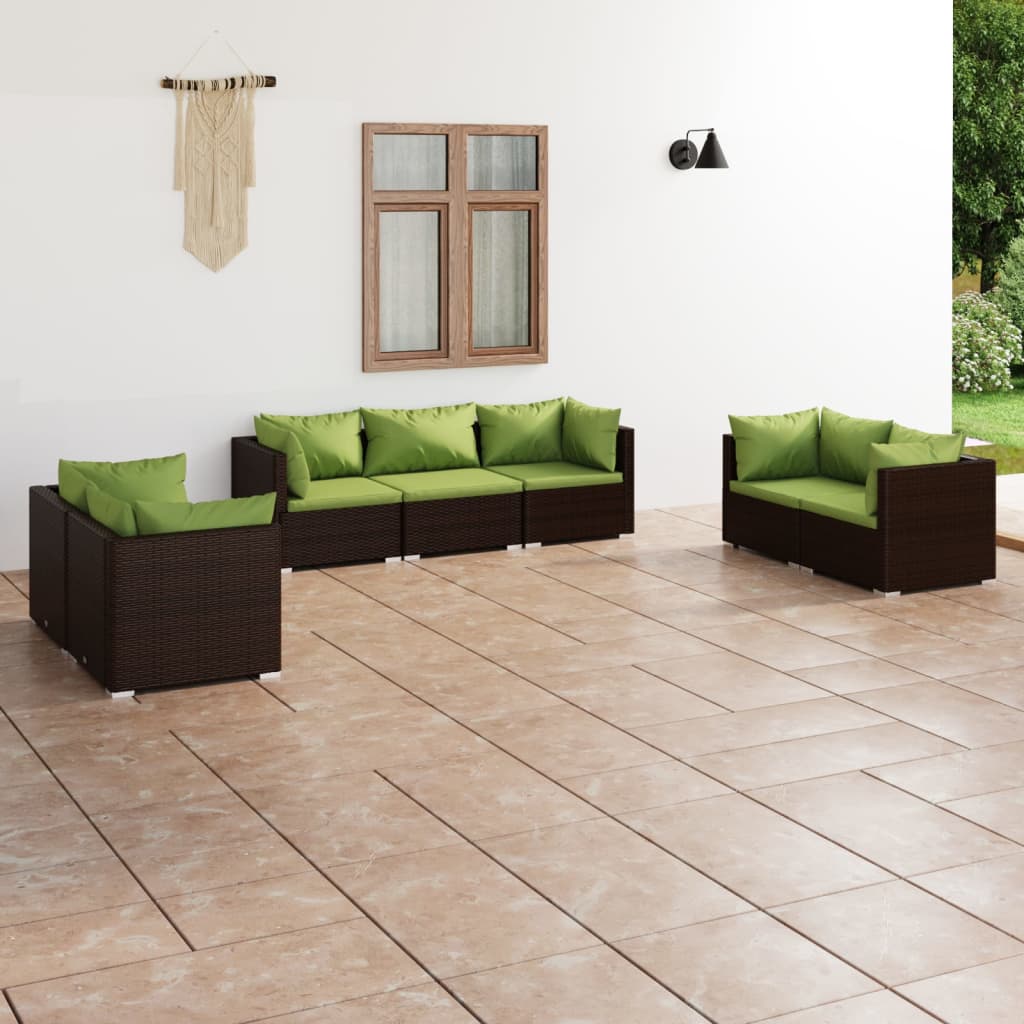 7 Piece Garden Lounge Set with Cushions Poly Rattan Brown