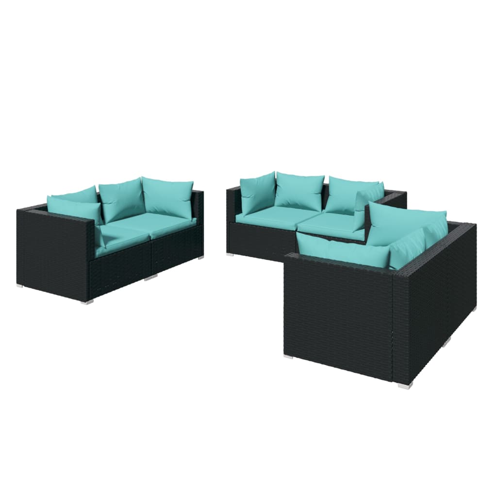 6 Piece Garden Lounge Set with Cushions Poly Rattan Black