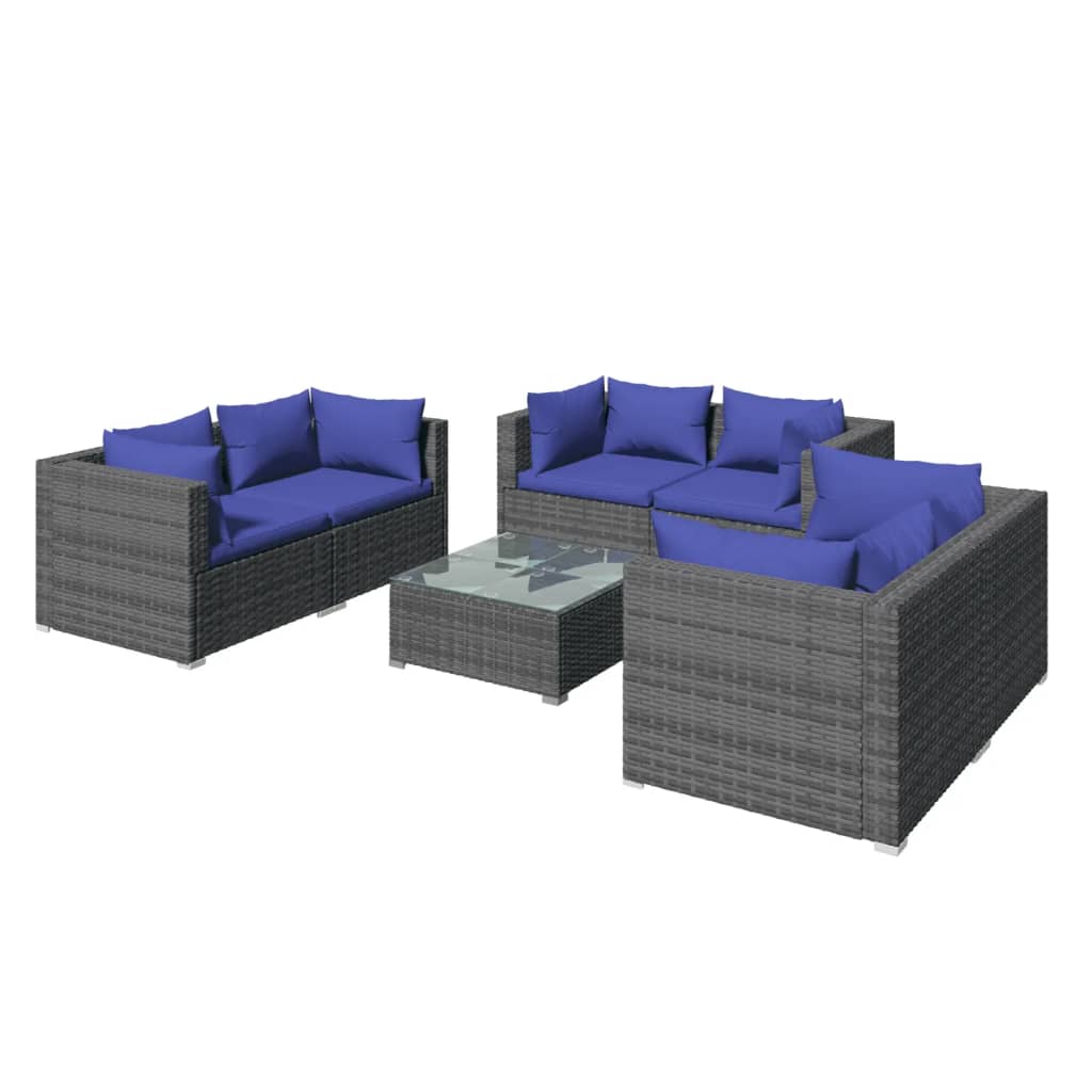 7 Piece Garden Lounge Set with Cushions Poly Rattan Grey