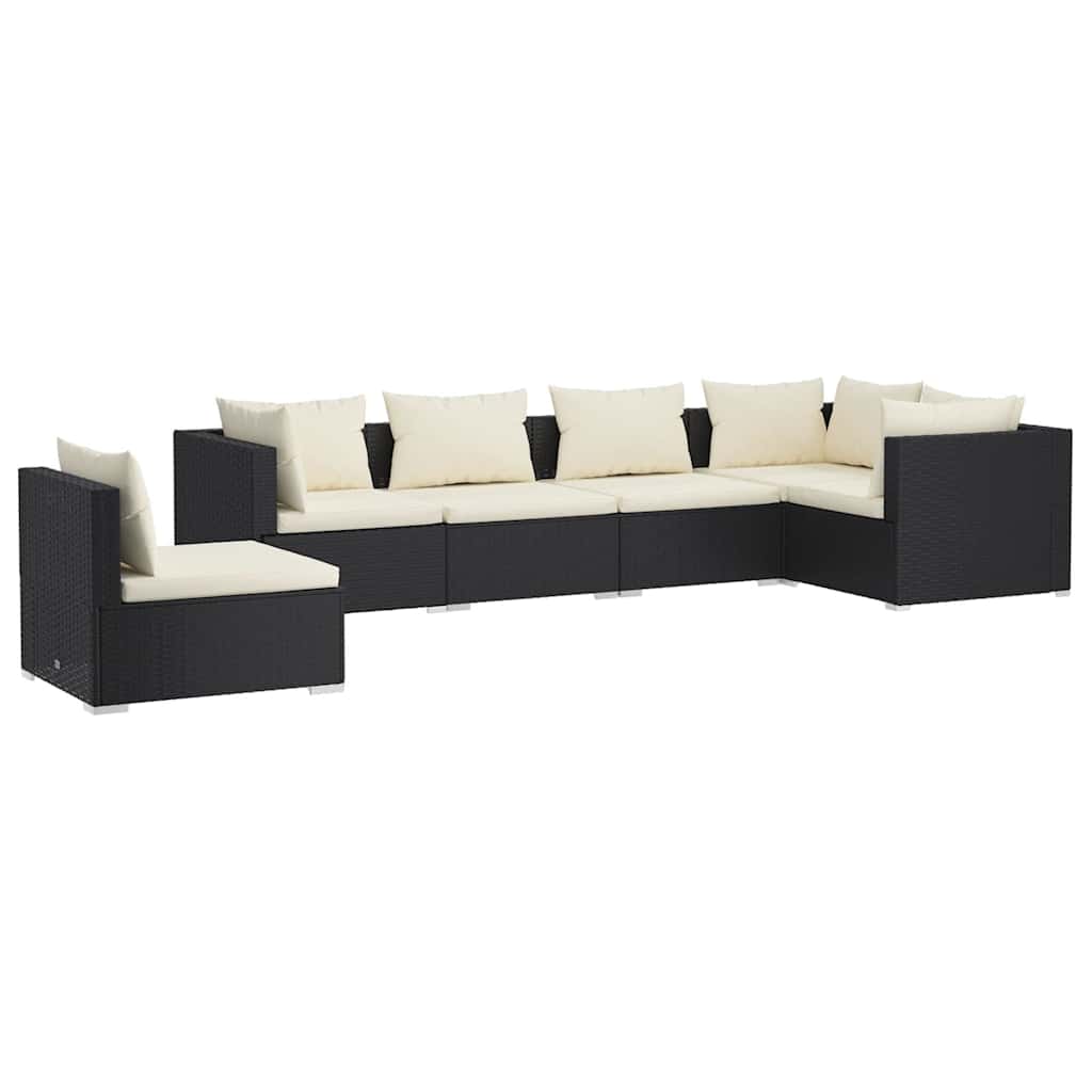 6 Piece Garden Lounge Set with Cushions Poly Rattan Black