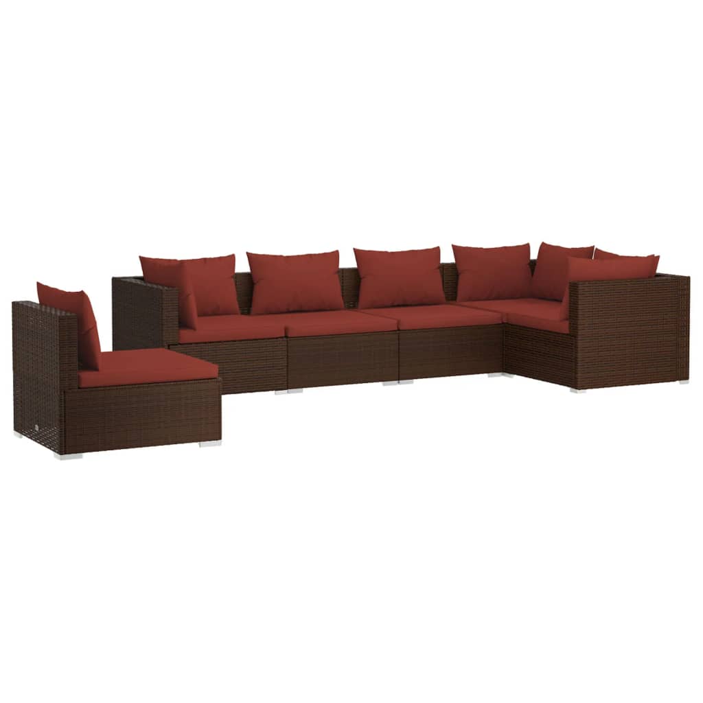 6 Piece Garden Lounge Set with Cushions Poly Rattan Brown