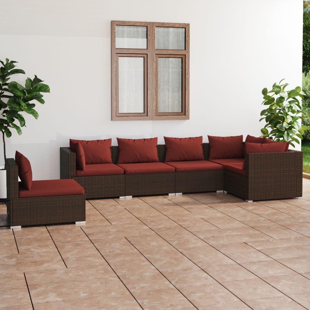6 Piece Garden Lounge Set with Cushions Poly Rattan Brown