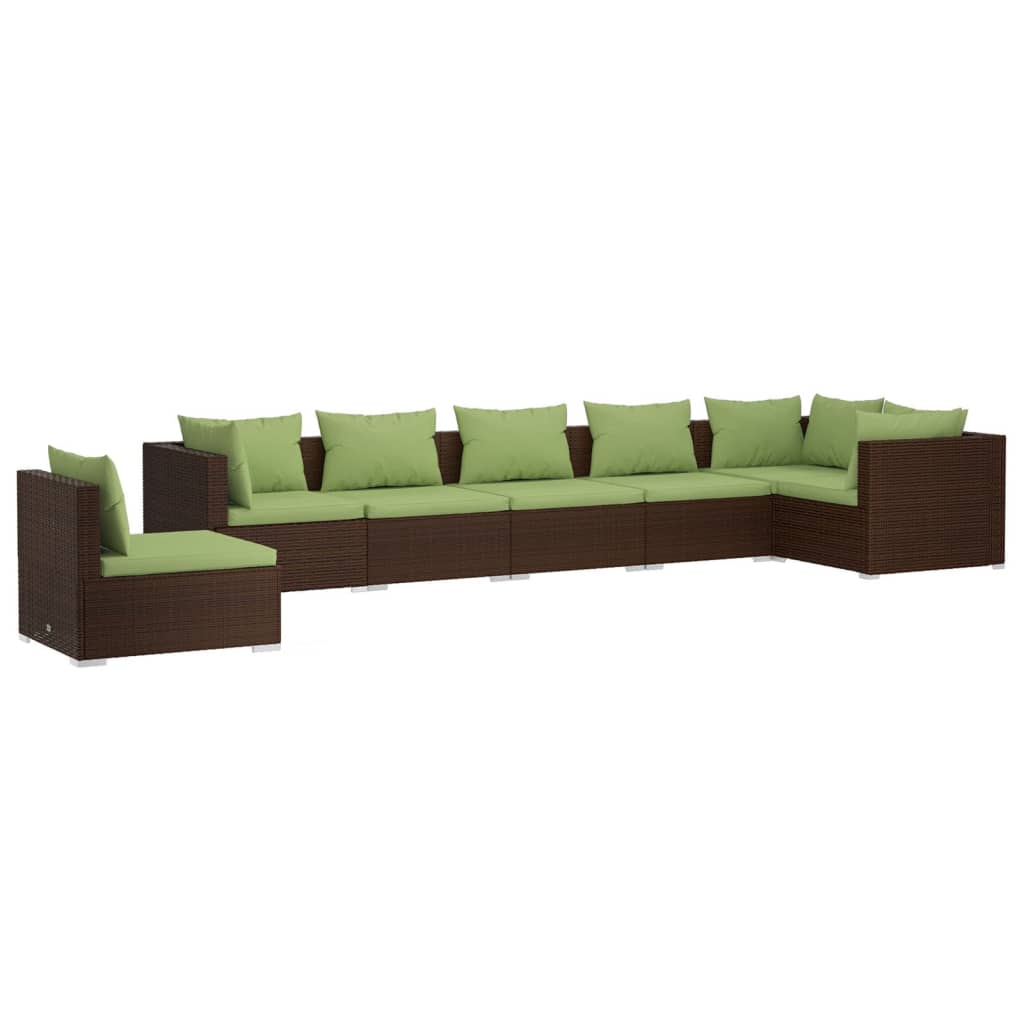 7 Piece Garden Lounge Set with Cushions Poly Rattan Brown