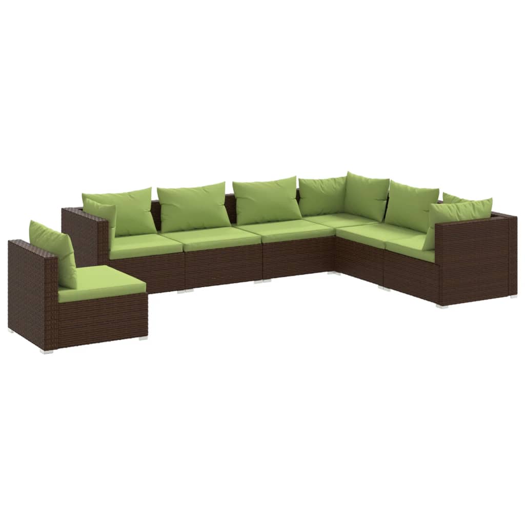 7 Piece Garden Lounge Set with Cushions Poly Rattan Brown