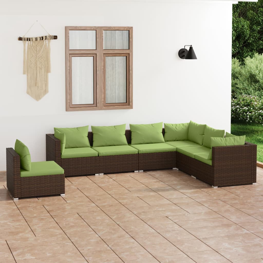 7 Piece Garden Lounge Set with Cushions Poly Rattan Brown