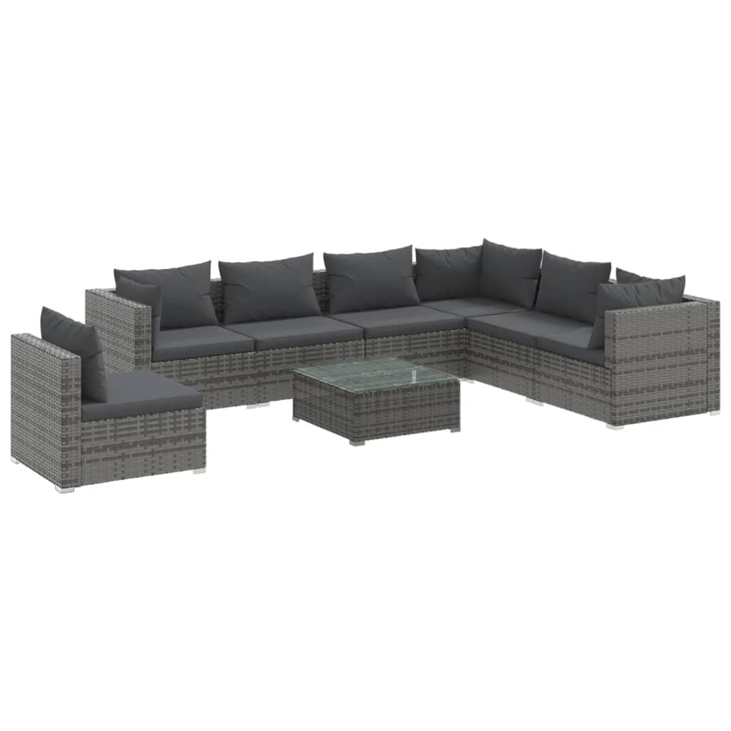 8 Piece Garden Lounge Set with Cushions Poly Rattan Grey