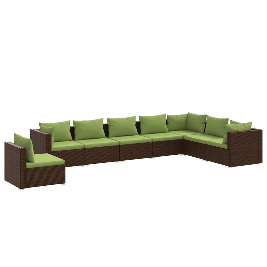 8 Piece Garden Lounge Set with Cushions Poly Rattan Brown