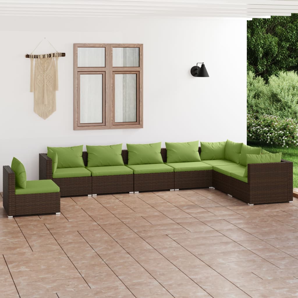 8 Piece Garden Lounge Set with Cushions Poly Rattan Brown