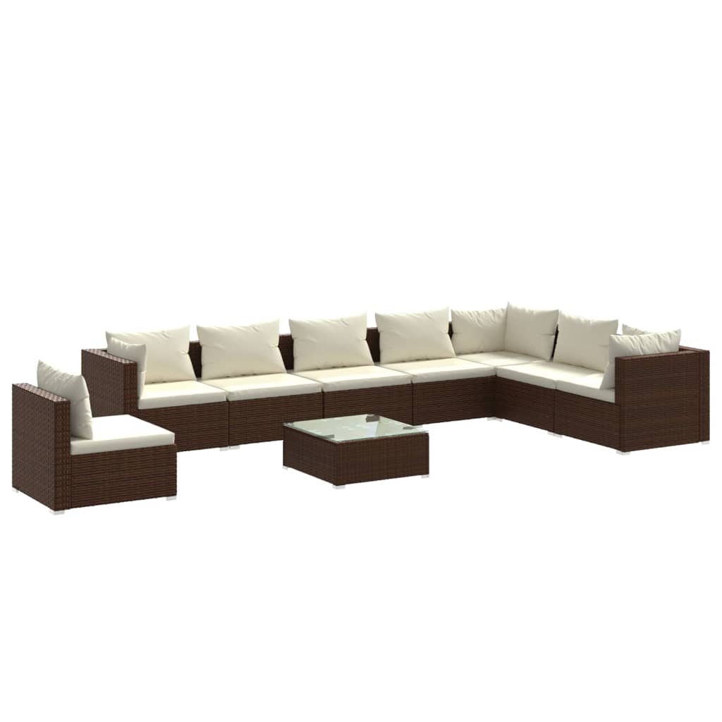 9 Piece Garden Lounge Set with Cushions Poly Rattan Brown