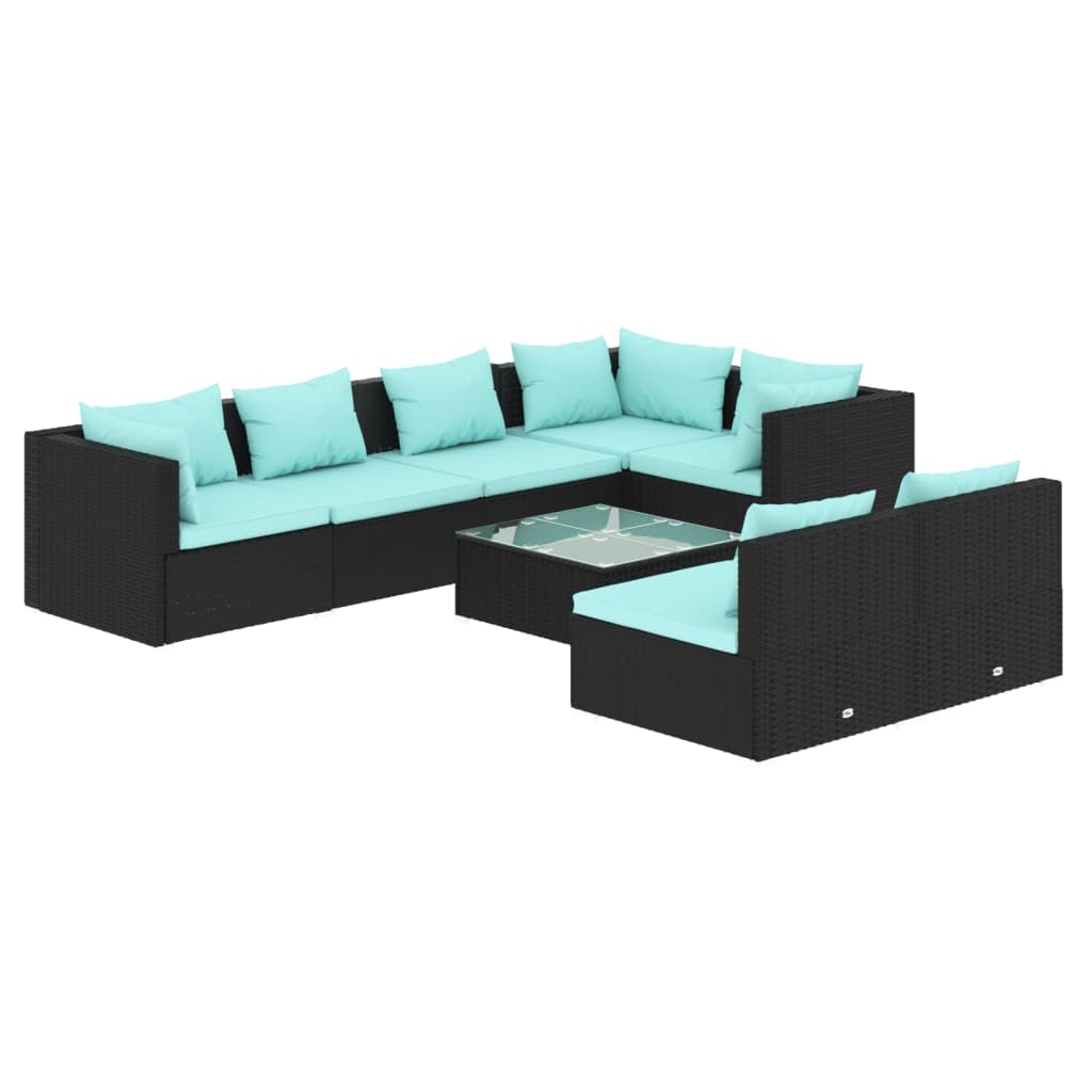 8 Piece Garden Lounge Set with Cushions Black Poly Rattan