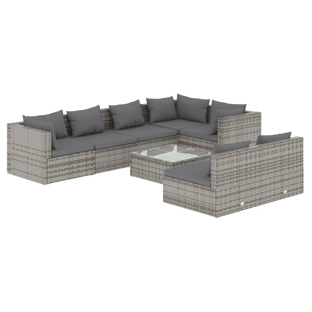 8 Piece Garden Lounge Set with Cushions Grey Poly Rattan