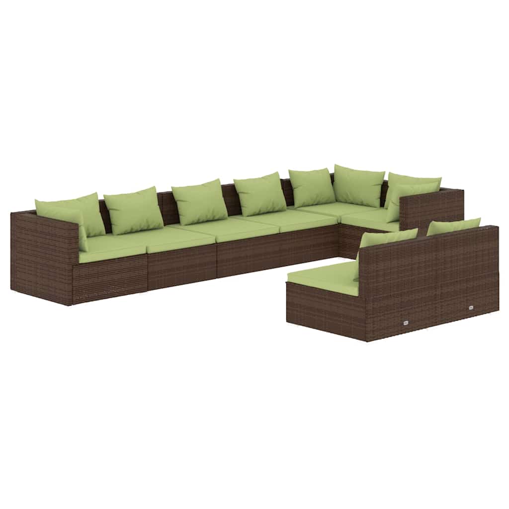 8 Piece Garden Lounge Set with Cushions Brown Poly Rattan