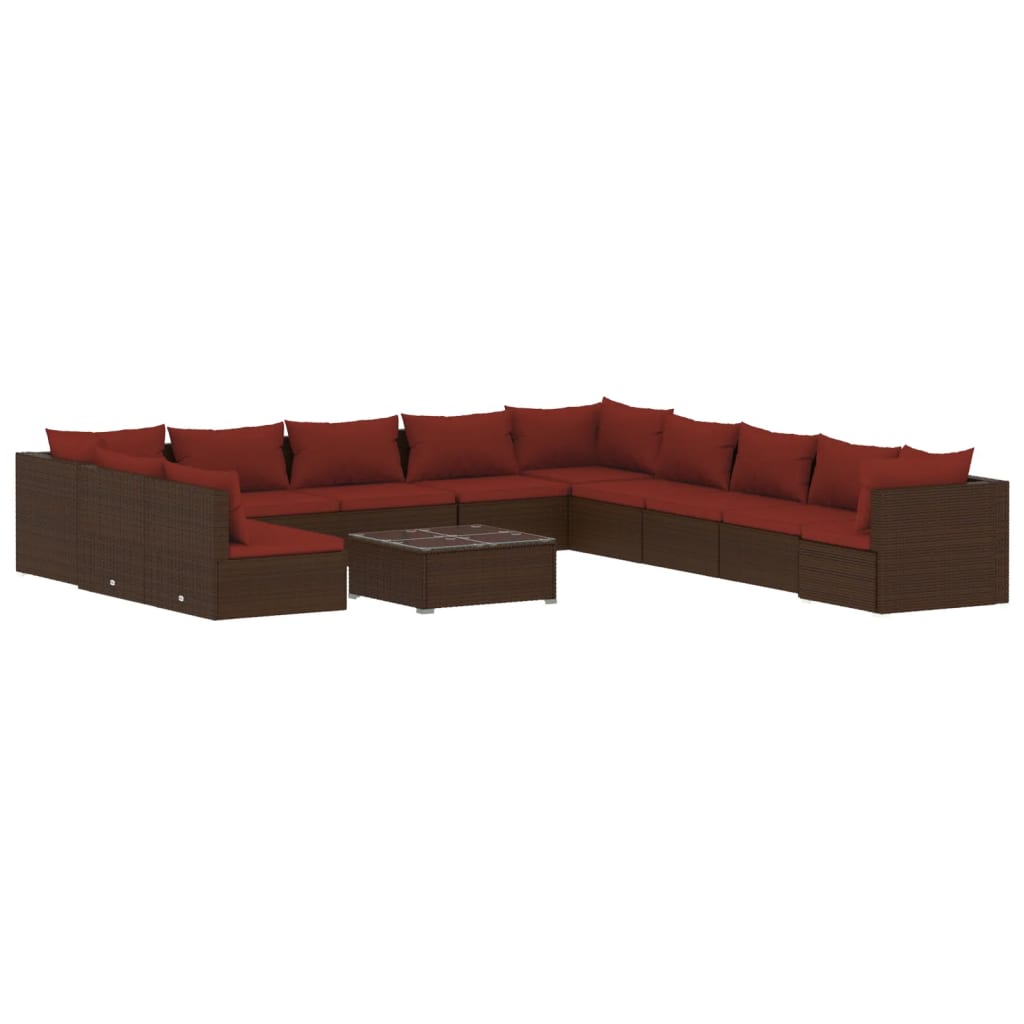 12 Piece Garden Lounge Set with Cushions Brown Poly Rattan