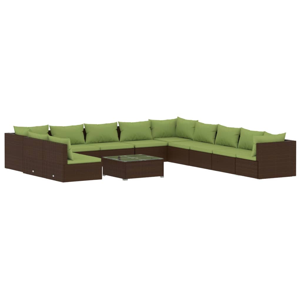 12 Piece Garden Lounge Set with Cushions Brown Poly Rattan