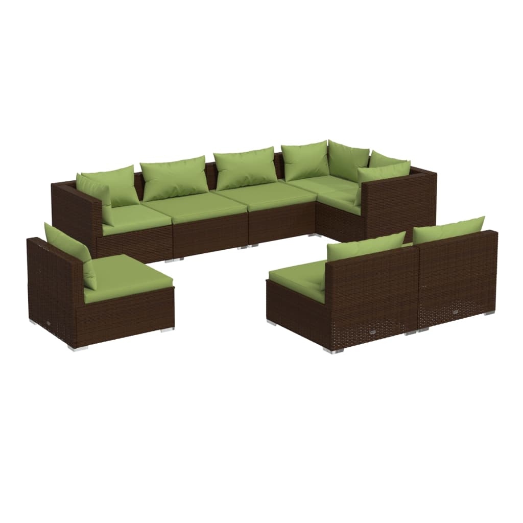 8 Piece Garden Lounge Set with Cushions Poly Rattan Brown